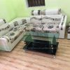 Thanh lý sofa da góc pha da pha nỉ màu hoa cúc tại Hà Nội mới 100%