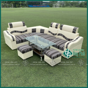 Thanh lý bộ sofa góc da nỉ màu sọc đen trắng tại Hà Nội