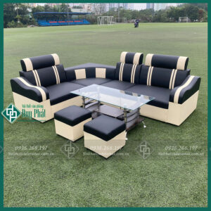 Thanh lý bàn ghế sofa góc bọc da đen kem mới 100% (SFG-03)