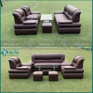 Thanh lý sofa văng bành bọc da màu nâu đậm tại Hà Nội